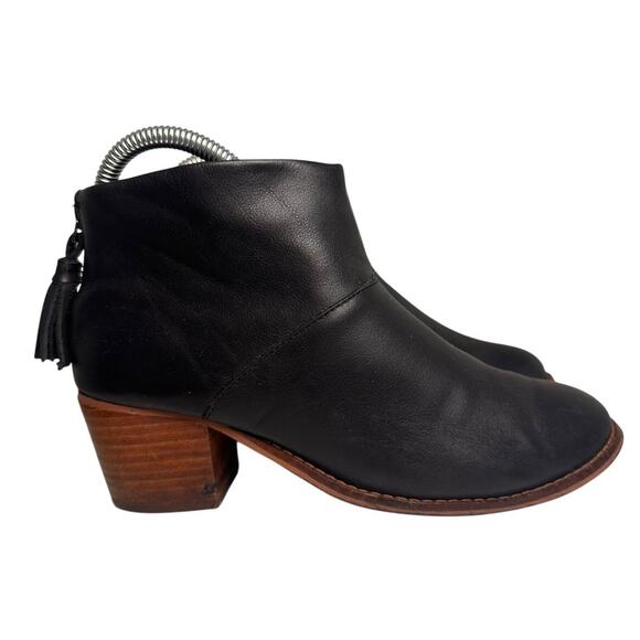 Toms Black Leather Leila Ankle Boots Booties Tassel Back Zip Western Women 6.5 - Picture 6 of 15